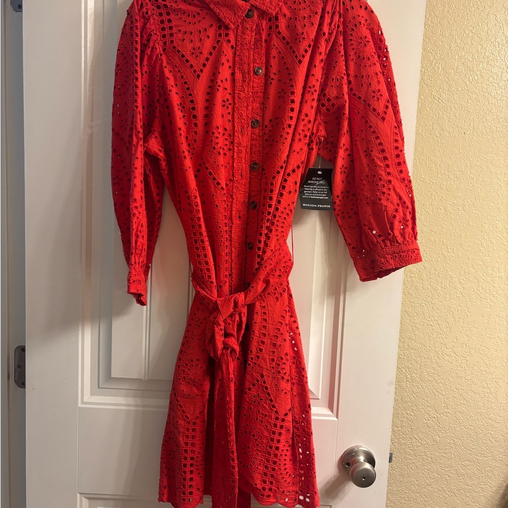 Boston Proper Vibrant Red Eyelet Blouse